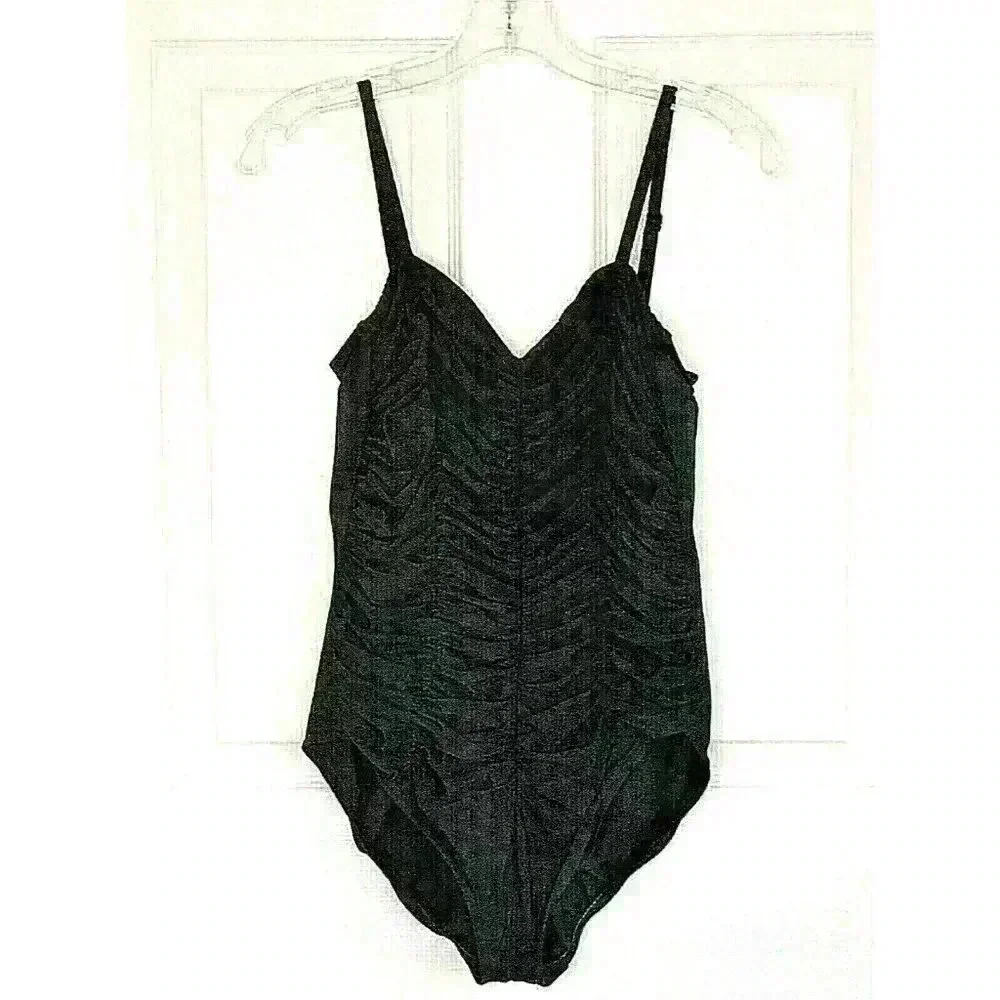 Lands' End women's swimsuit size 16 one-piece black ruched built-in bra